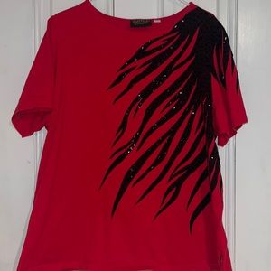 Bob Mackie Wearable Art 2X stunning red and black sequined top